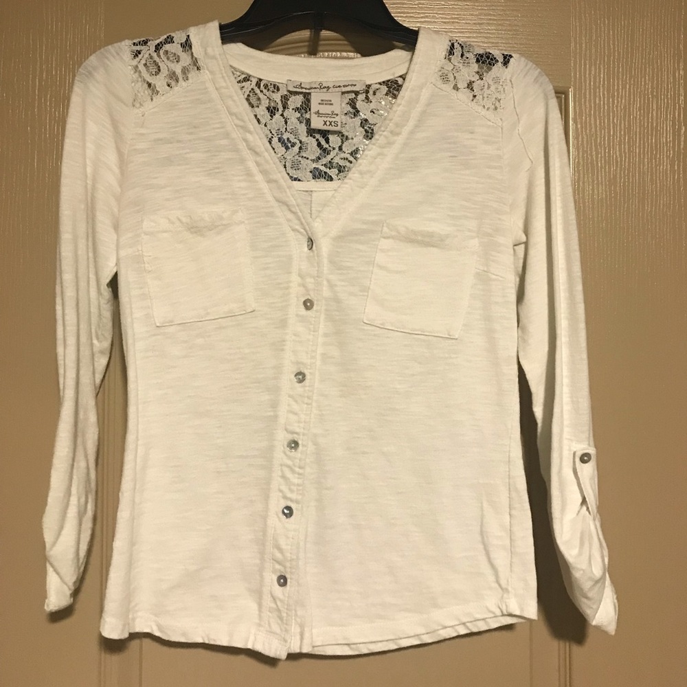 American Rag 3/4 Sleeve Shirt with Lace Back